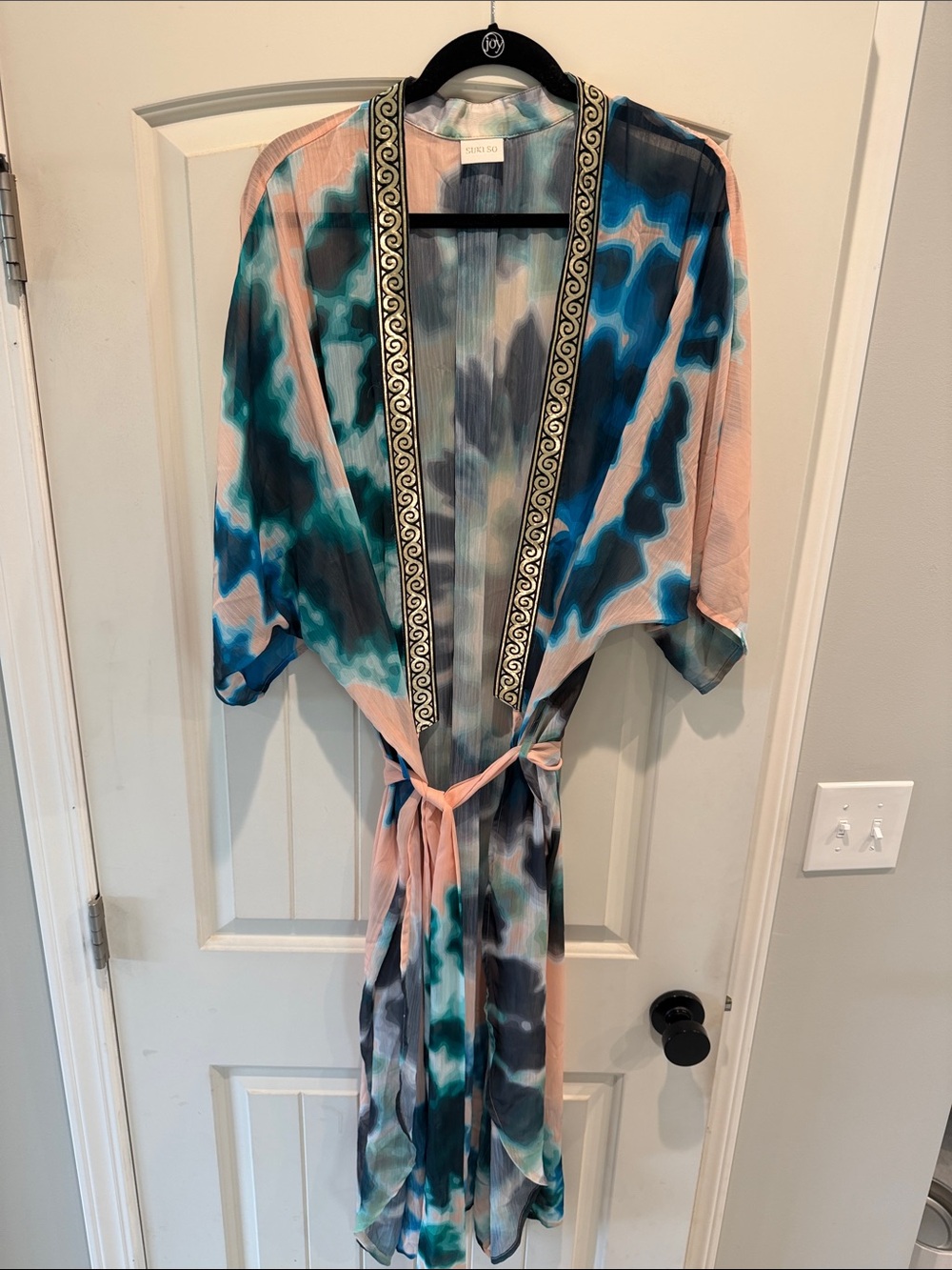Tie-Dye Kimono Wrap in Teal, Navy & Blush